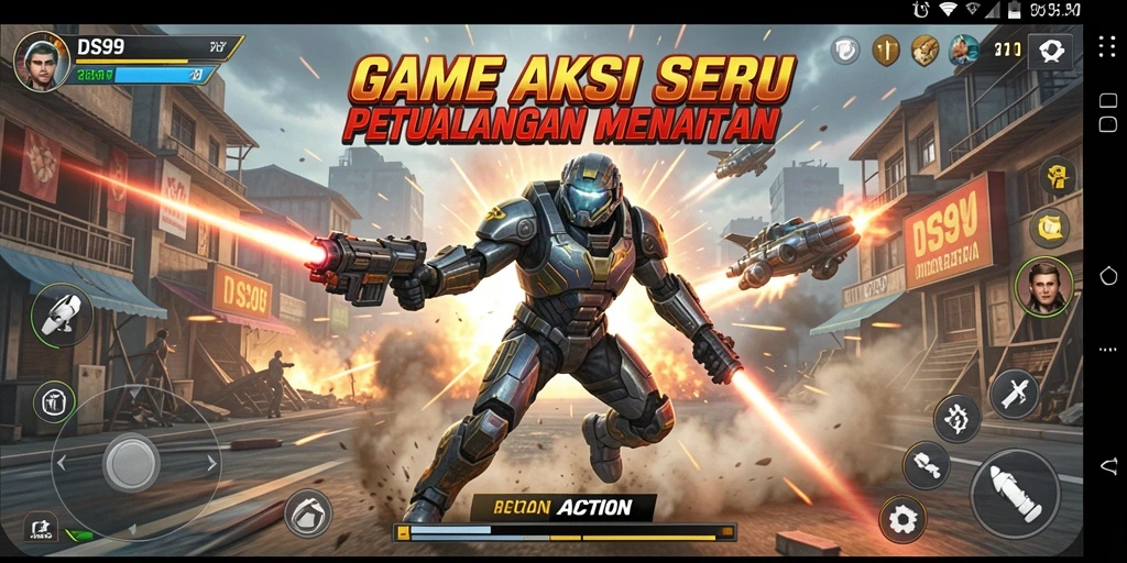 Tampilan antarmuka permainan DS99 yang penuh aksi dan menantang.