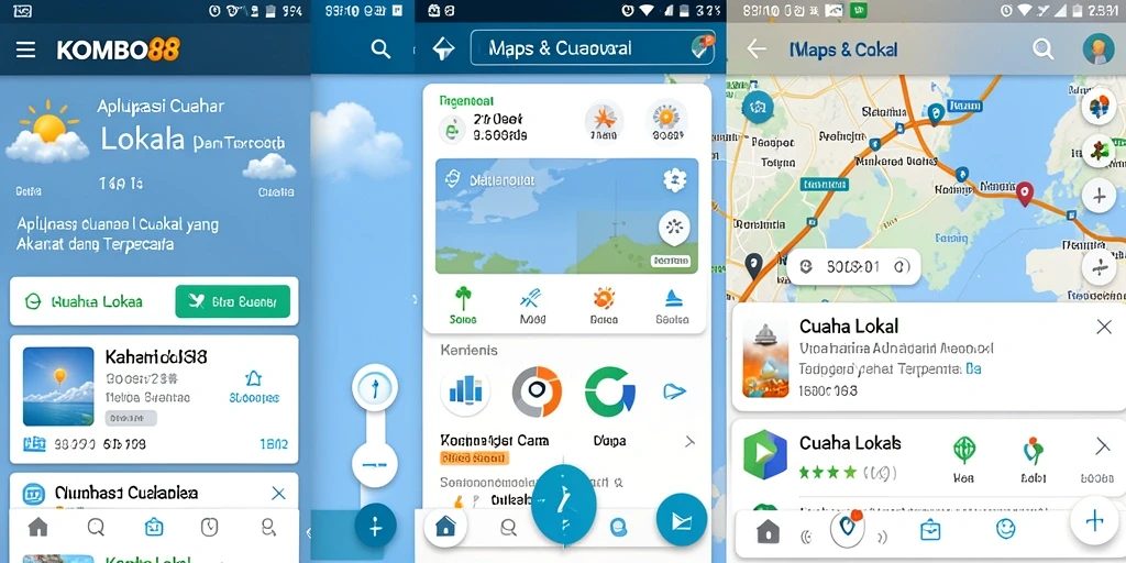 Tampilan antarmuka KOMBO88 dengan fitur cuaca lokal yang informatif.